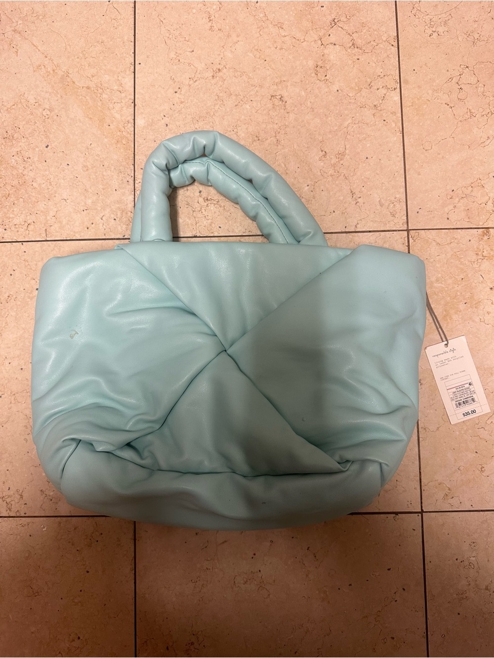 A NEW DAY Vegan Leather Soft Quilted Tote Bag - Light Aqua